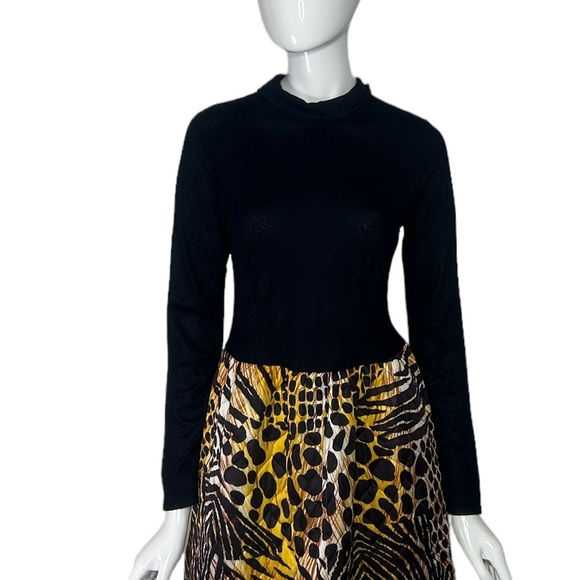 Vintage Dress 1960s Elaine Sklar Petite Small Long Sleeve Black and Animal Print - Picture 5 of 16
